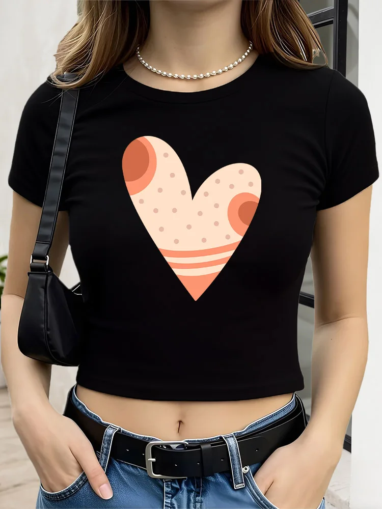 

Heart Candy Women Graphic Crop Top Black Short Sleeve Slim Fit T-Shirt Basic Summer Top