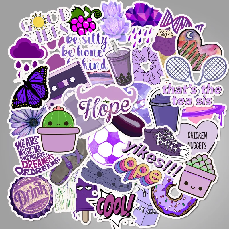 10/30/50PCS Purple Art Style Creative Graffiti Waterproof Sticker Personalized Decoration Guitar Water Cup RefrigeratorWholesale