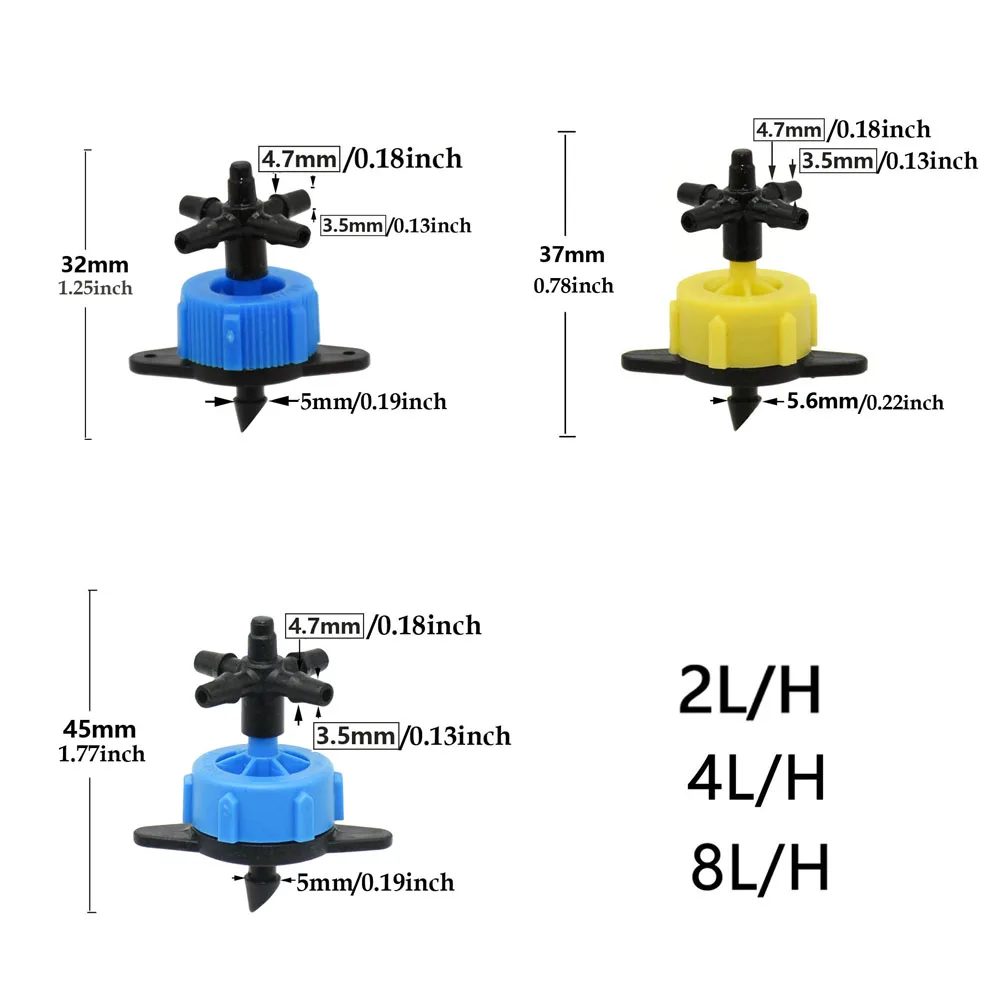 Goteros de riego de 2L, 4L y 8L, Conector de gotero de flecha de 2/4 vías, divisor de agua cruzado, emisor, sistema de riego por microgoteo