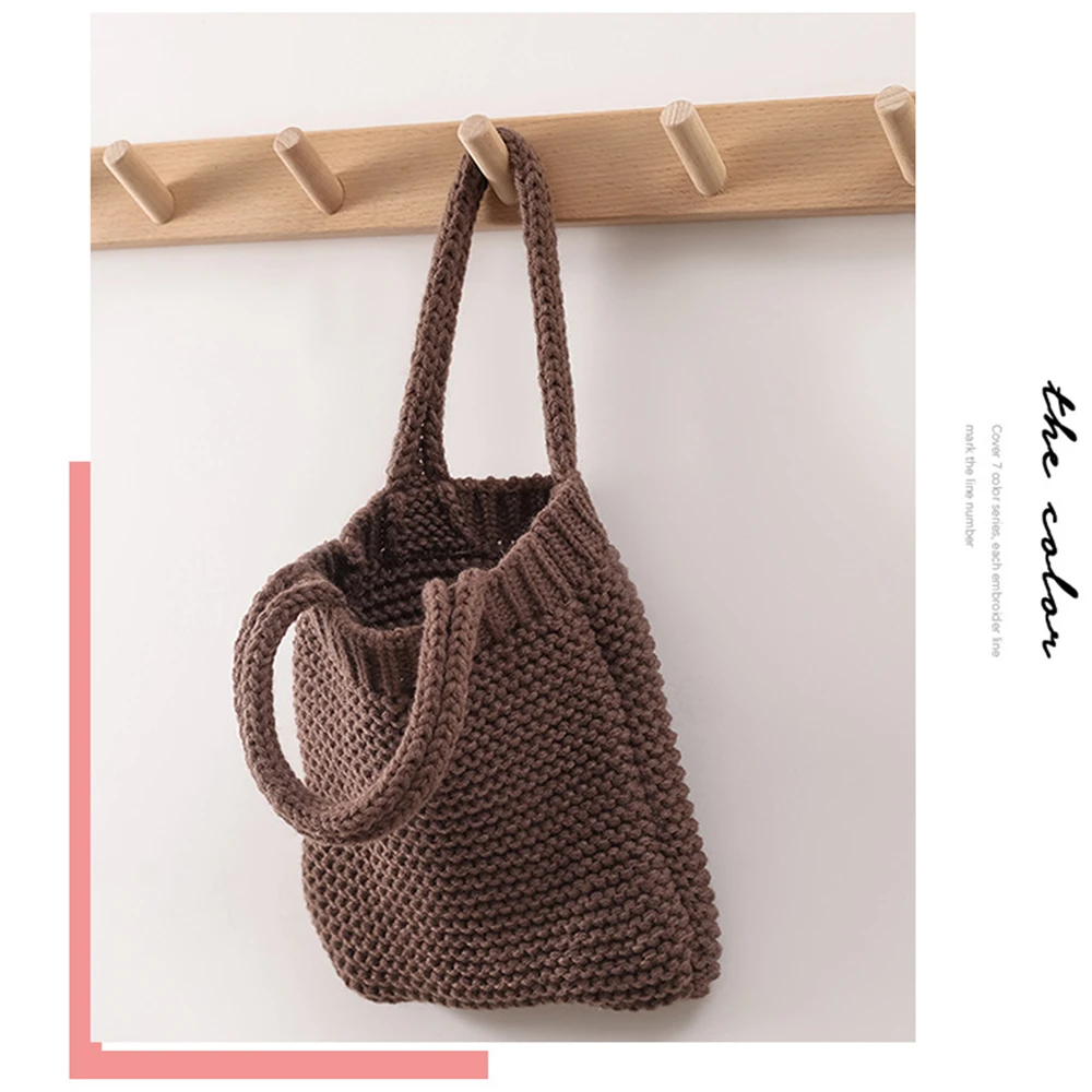 New Wool Knitted Shoulder Shopping Bag for Women Vintage Fashion Cotton Cloth Girls Tote Shopper Bag Large Female Handbag