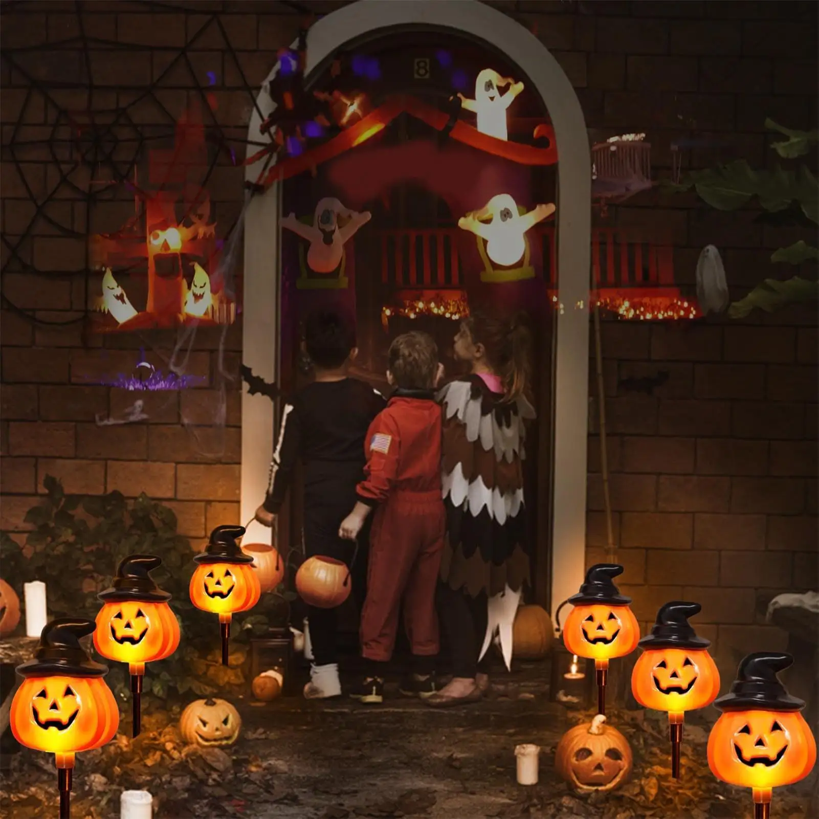 Solar Stake Lights Halloween 5 Pieces Pumpkin Patio Lighting Decor Solar Powered Path Light For Homeowners Gardeners Landscapers
