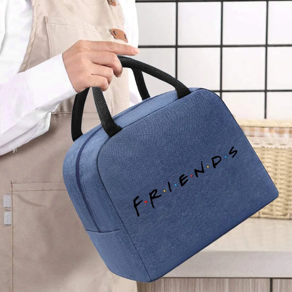 Lunch Bag Thermal Cooler Tote for Work Insulated Canvas Zipper Travel Food Picnic Storage Bags Unisex Friends Series Handbag