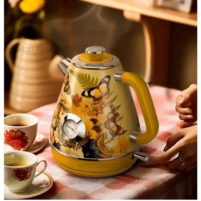 Suitable for  Retro 1.8L 1800W Electric Kettle with Stainless Steel Thermometer Anti-Dry Automatic Boiler 304 Stainless Steel