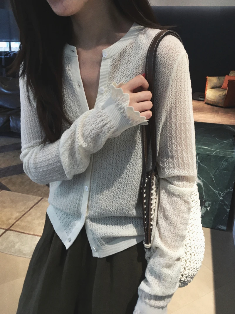 

Кардиган Cuijia из тонкой шерсти, вязаный крючком, с ажурной текстурой, легкий, повседневный стиль, с длинными рукавами, мягкий шерстяной трикотаж