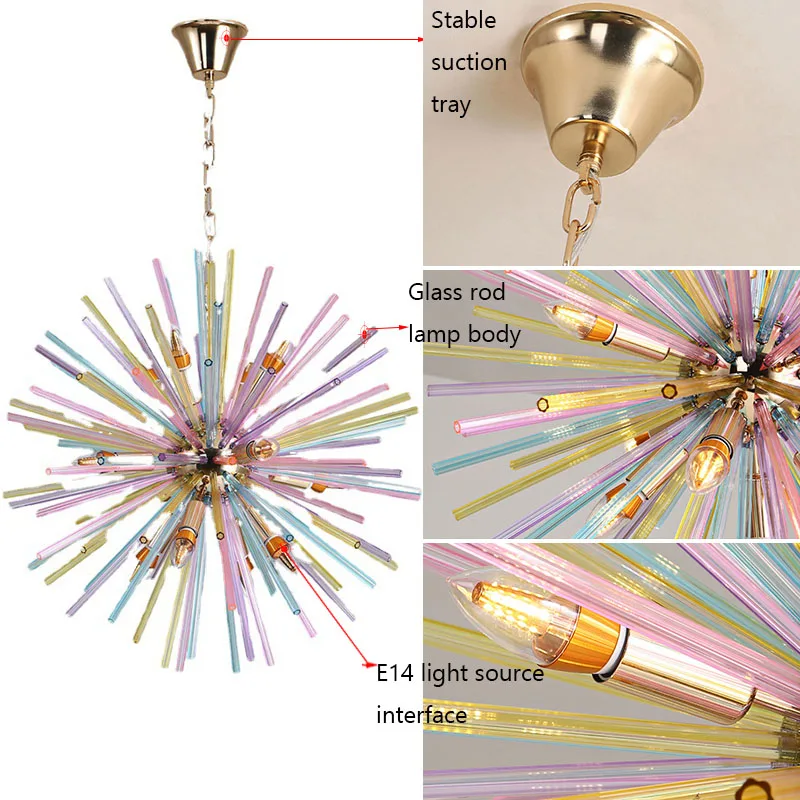 Nordic Sphere Rainbow Chandelier Lighting Spersonalizowany Kreatywny Sklep Dandelion Lampa Wisząca AC110v-220v Cocina Accesorio