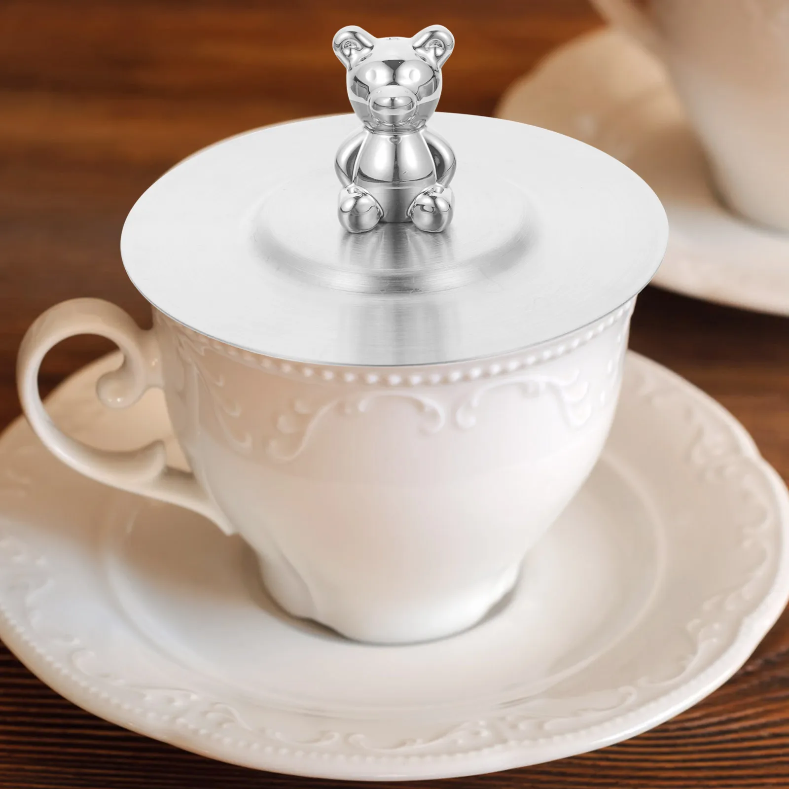 

Adorable Cartoon Bear Stainless Steel Cup Lid Cover for Mug Tea Jar Heat Resistant Reusable Dust Protector Lid