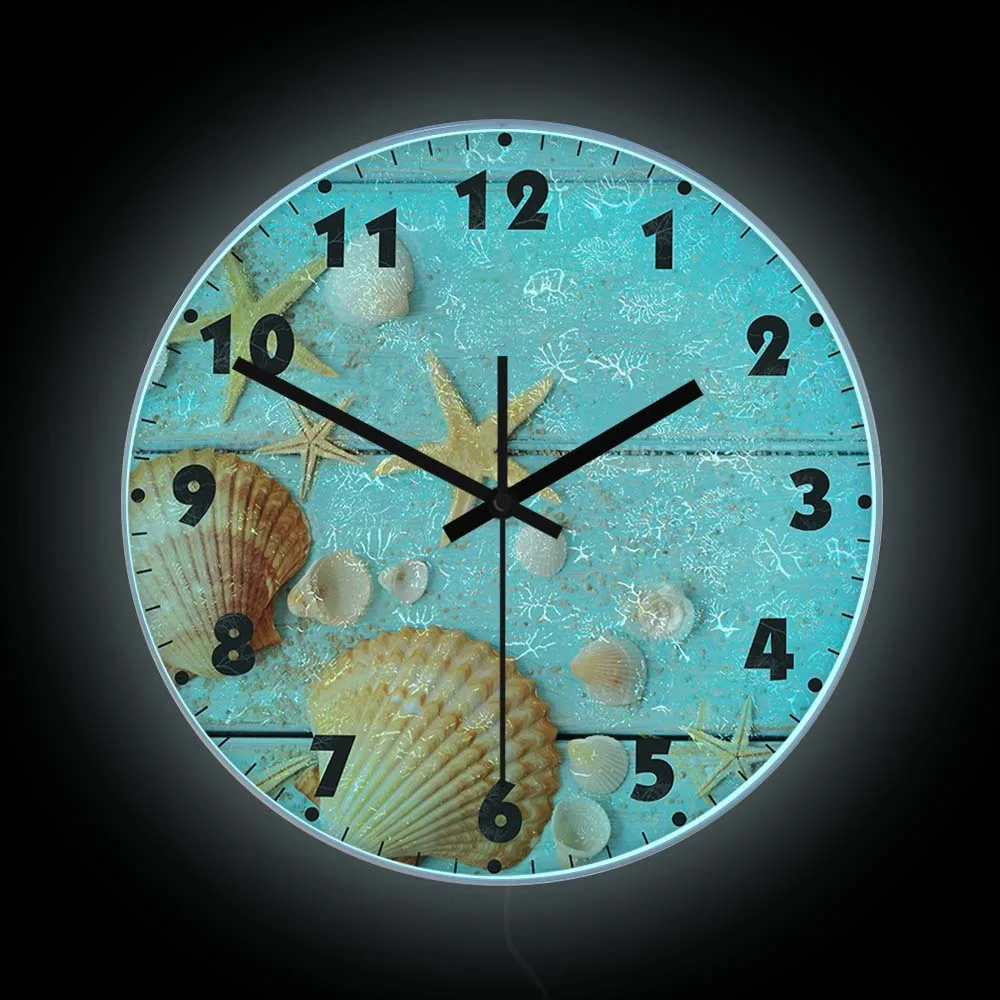 Coastal Seashell Starfish LED Color Changing Wall Clock Nautical Home Decor Marine Ocean Neon Light Sign Glowing LED Wall Clock