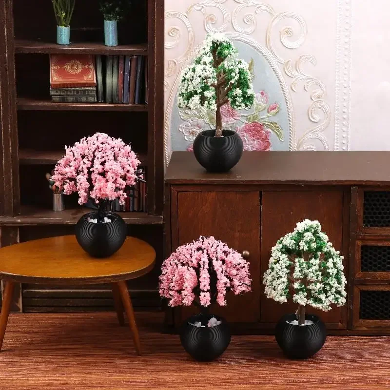 2Pcs 1/12 Dollhouse Simulation Flower Pot Model Doll Home Miniature Potted Plants Garden Ornament Micro Scene Decoration Toy
