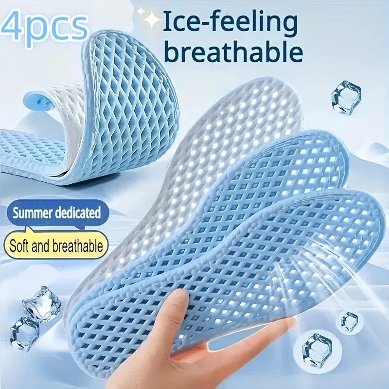 

4Pcs Cooling PU Insoles, Sweat-Absorbing Breathable Barefoot Inserts, Soft Reusable for All Shoes, Purple/Blue