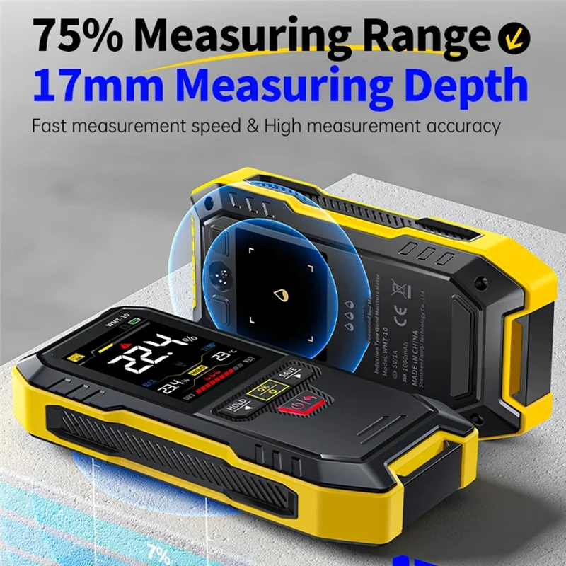 【Home-Tools!】Digital Inductive Wood Moisture Meter Hygrometer 0.1% Pinless Non-Contact Timber Damp Wall Detector Humidity Temp T