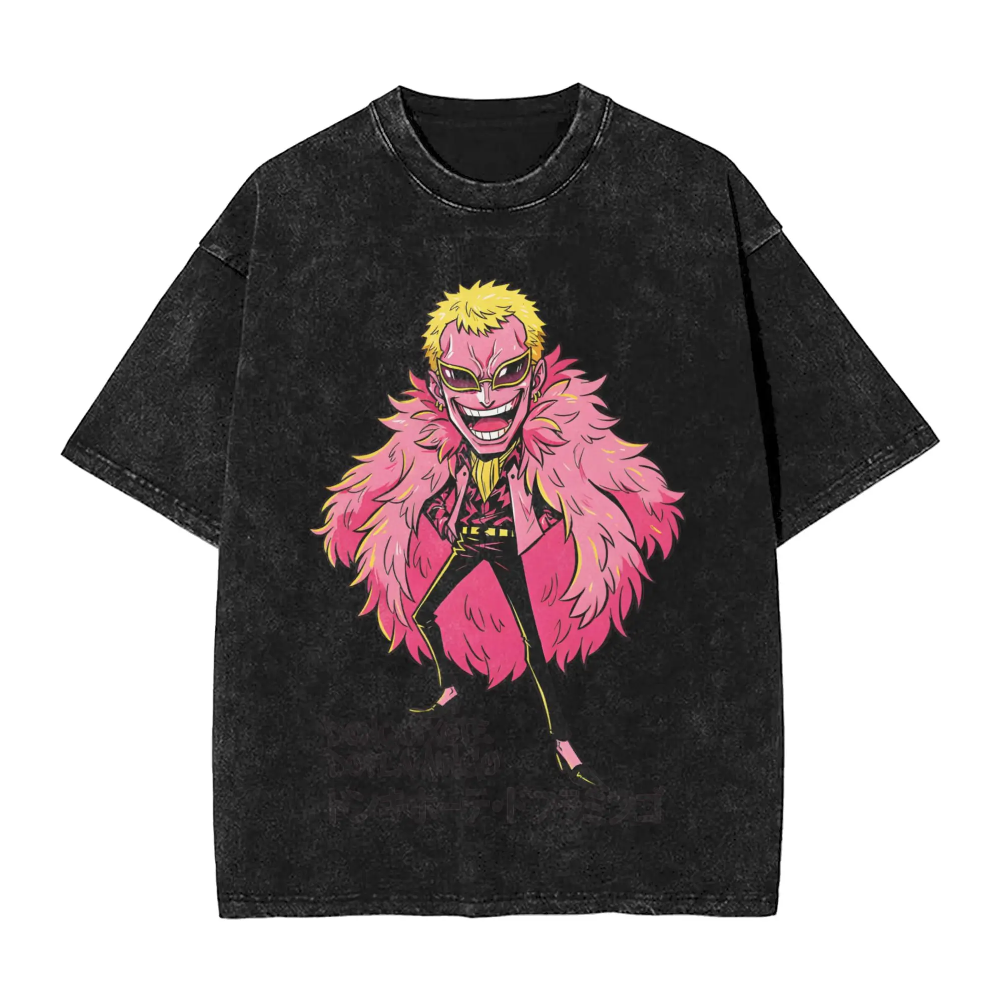 Donquixote Doflamingo Men's T Shirt Washed Ones Pieces Fashion Tee Shirt Short Sleeve O Neck T-Shirts 100% Cotton Clothes