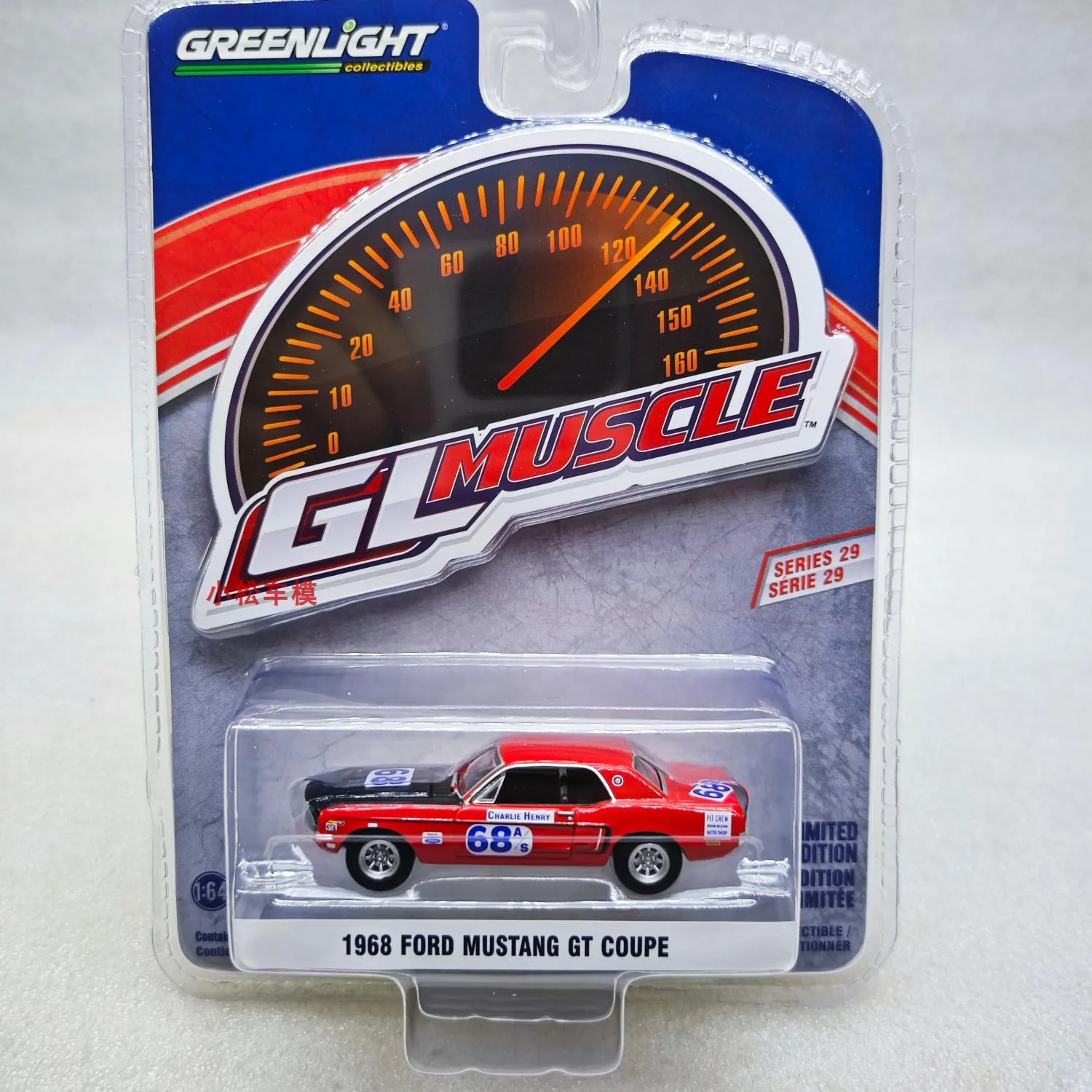 

GreenLight 1:64 Muscle 29-1968 Ford Mustang GT Coupe # 68 Charlie Henry Racing Diecast Alloy Car Model Collectible Gift