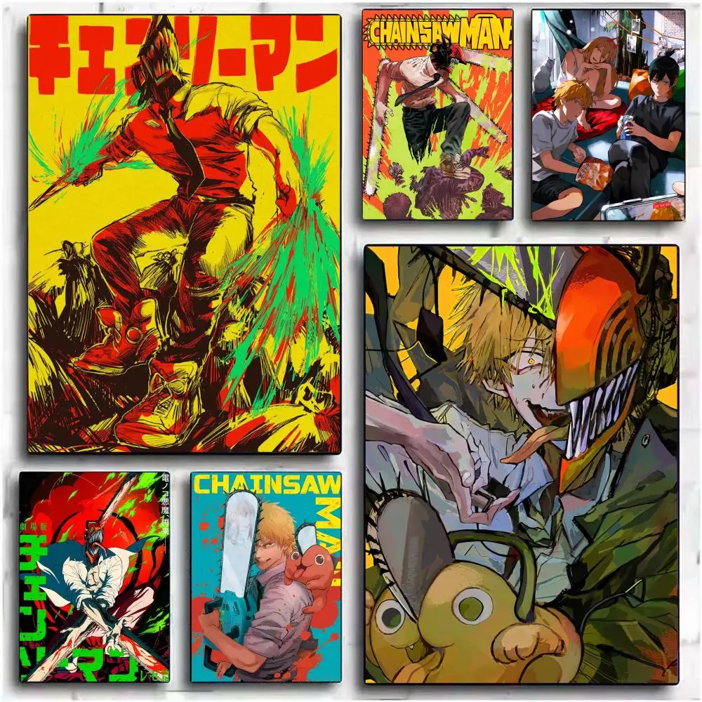 Pintura de motosierra de Anime para hombre, póster en lienzo de caligrafía, arte de pared, pasillo interior, decoración del hogar, regalos de vacaciones, 1 ud.