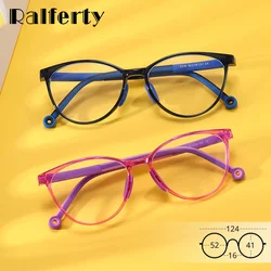 Ralferty TR90 Child Eyeglass Frame Cat Eye Girl Kids Anti Blue Glasses Flexible 0 Diopter Prescription Optic Frame