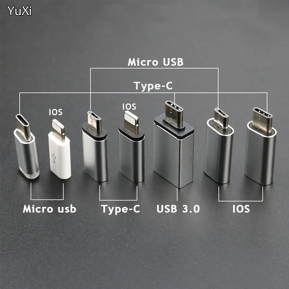 

YUXI Silver 1PCS Micro USB to Converter Adapter For iPhone X 8 7 6 Plus Type C/IOS to Micro USB Adapter For Samsung S8 Xiaomi