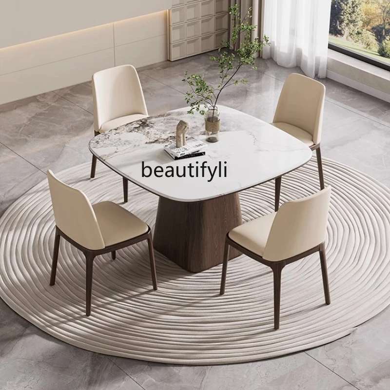 

Nordic Solid Wood Stone Plate Round Turntable Dining Table Square Solid Wood Home Dining Table