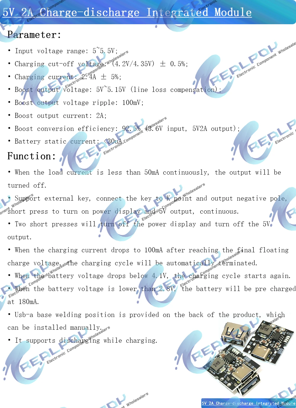 Hochpräzises 5V 2A Lade-Entlade-Integriertes Modul mit Typ-C-Eingang, kompatibel mit 4,2V Lithium-Batterie – Detail 1