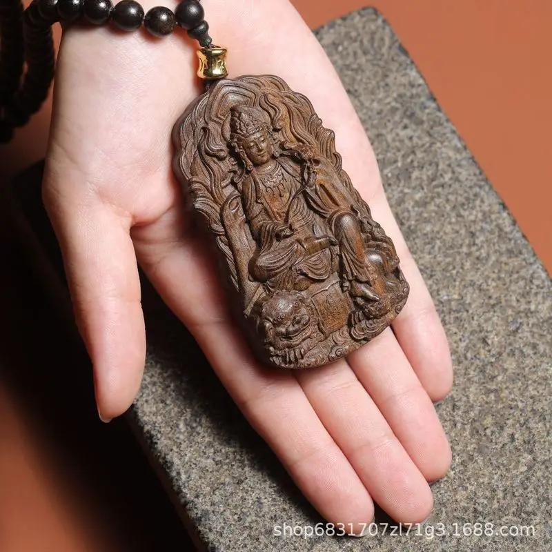 New agarwood pendant featuring the eight and twelve zodiac guardian Manjushri Bodhisattvas, finely carved wooden craft made from