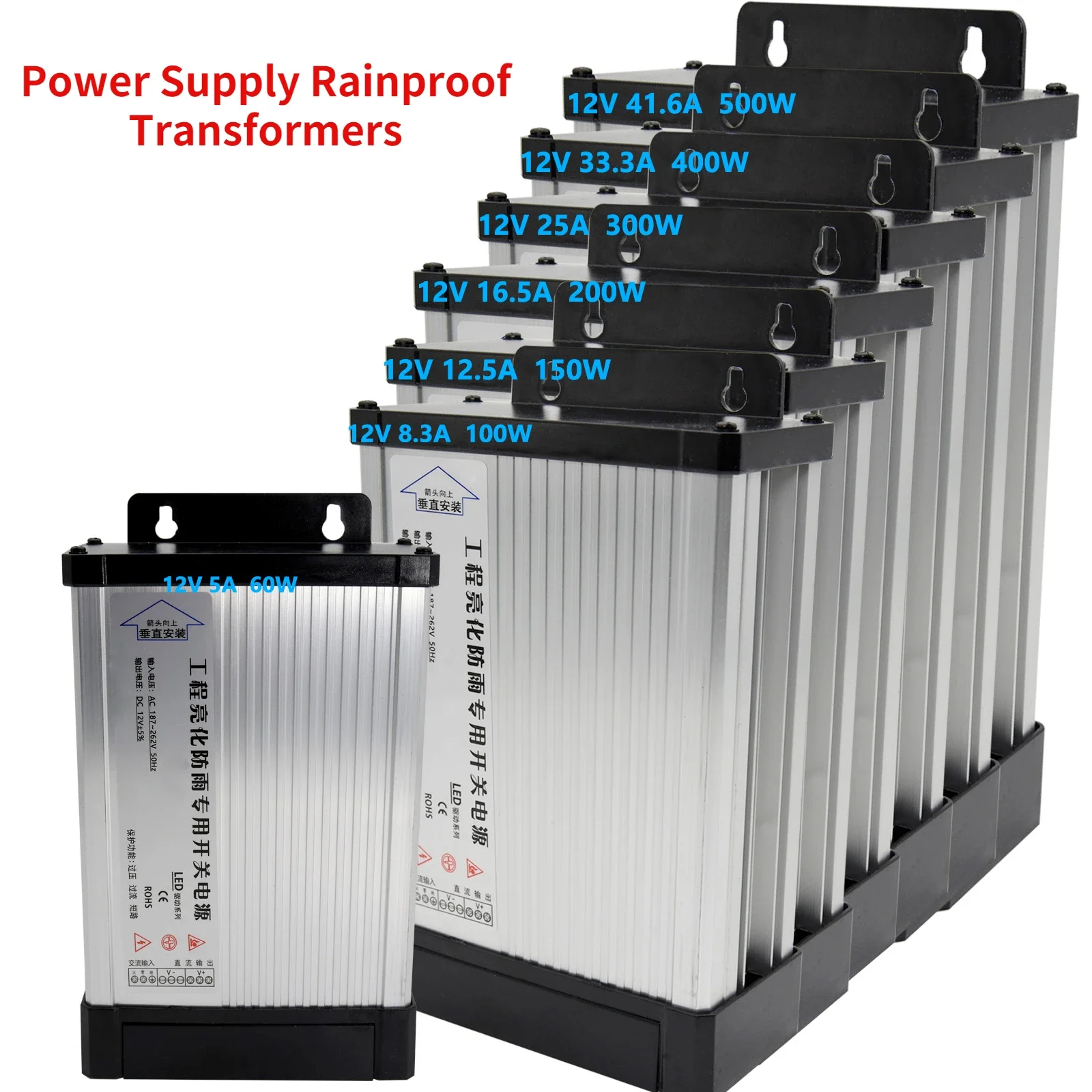 

Outdoor Switching Power Supply Rainproof Transformers DC 12V/24V/5V 500W 400W 300W 200W for Led Driver Lighting Waterproof