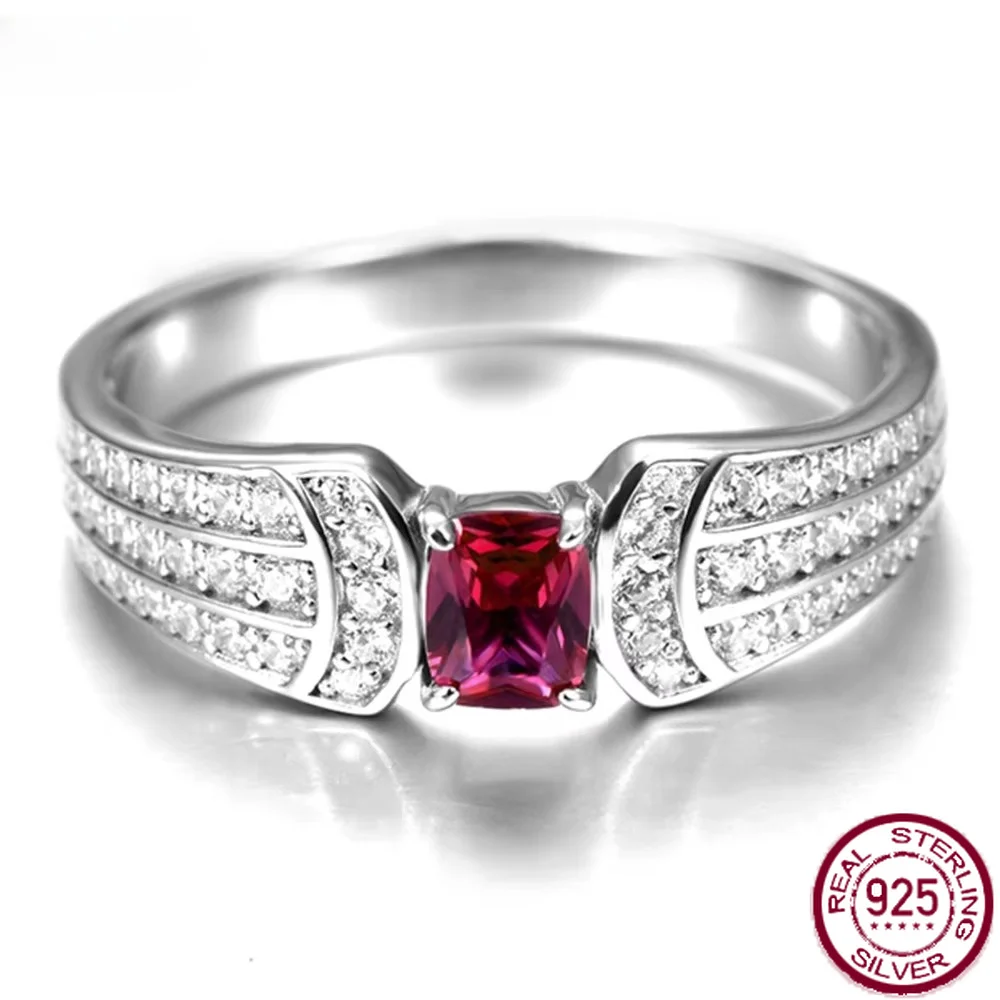 Yaranyan Vintage 100% 925 Sterling Silver Ruby High Carbon Diamond Gems Wedding Ring for Women Fine Jewelry Anniversary Gifts