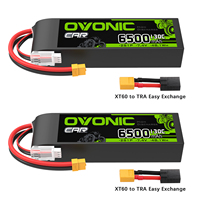 OVONIC 6500mAh 7.4V 130C 2S Hardcase LiPo Battery with XT60 to TRA Plug for 1/10 Scale RC Car Truck RC Vehicles（2Packs）