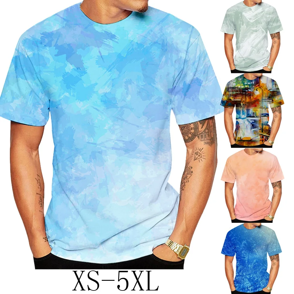 

Summer color tie-dye printed 3DT shirt men's short sleeves fashion round collar T-shirt top