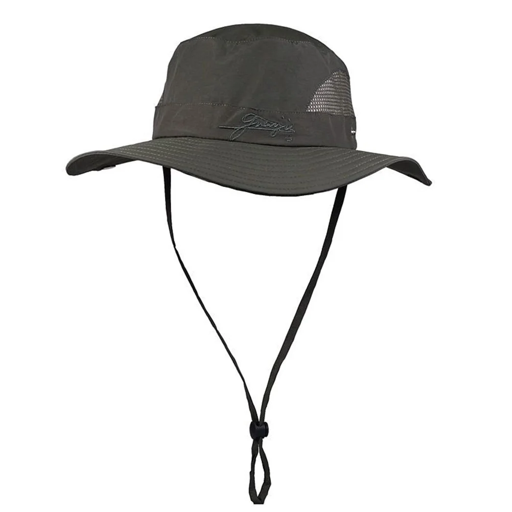 

Unisex Outdoor Sun Protection Hat Khaki Wide Brim Boonie Hat Quick Dry Breathable Air Vent Adjustable Elastic Drawstring Fishing