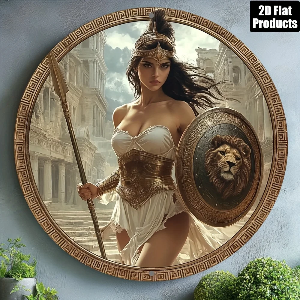 Décoration murale ronde en aluminium « Guerrier Grec Vintage » 8x8 pouces, imperméable et durable, pour bar, cuisine, café, maison, bureau