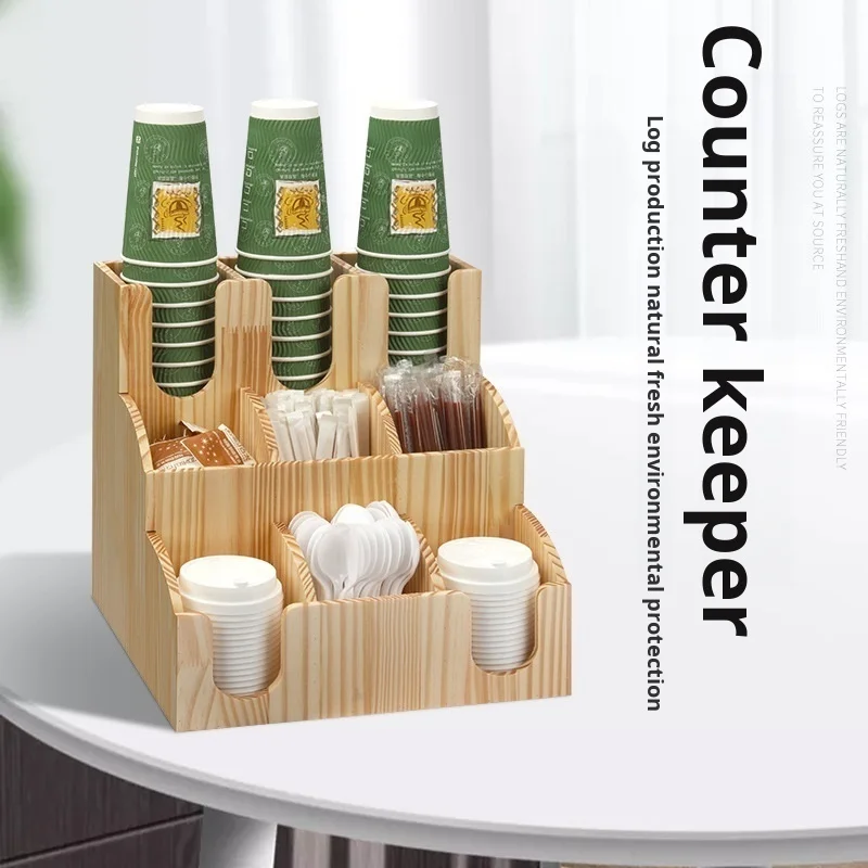 

Milk tea store paper cup holder Multifunctional nine compartments shelves straws storage box