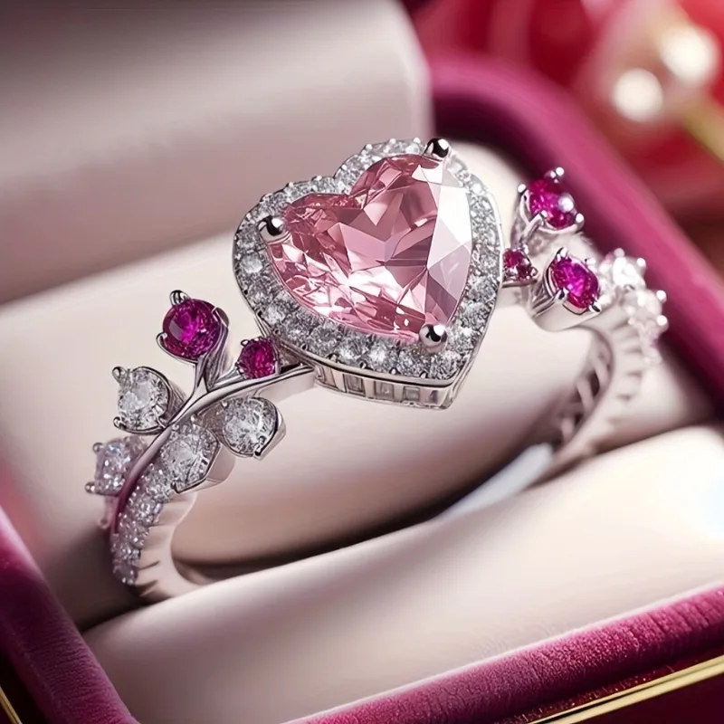 1 Romantic Heart-shaped Wedding Ring Sparkling Bridal Jewelry Commitment Suitable Women's Valentine's Day Gifts Wedding Banquets