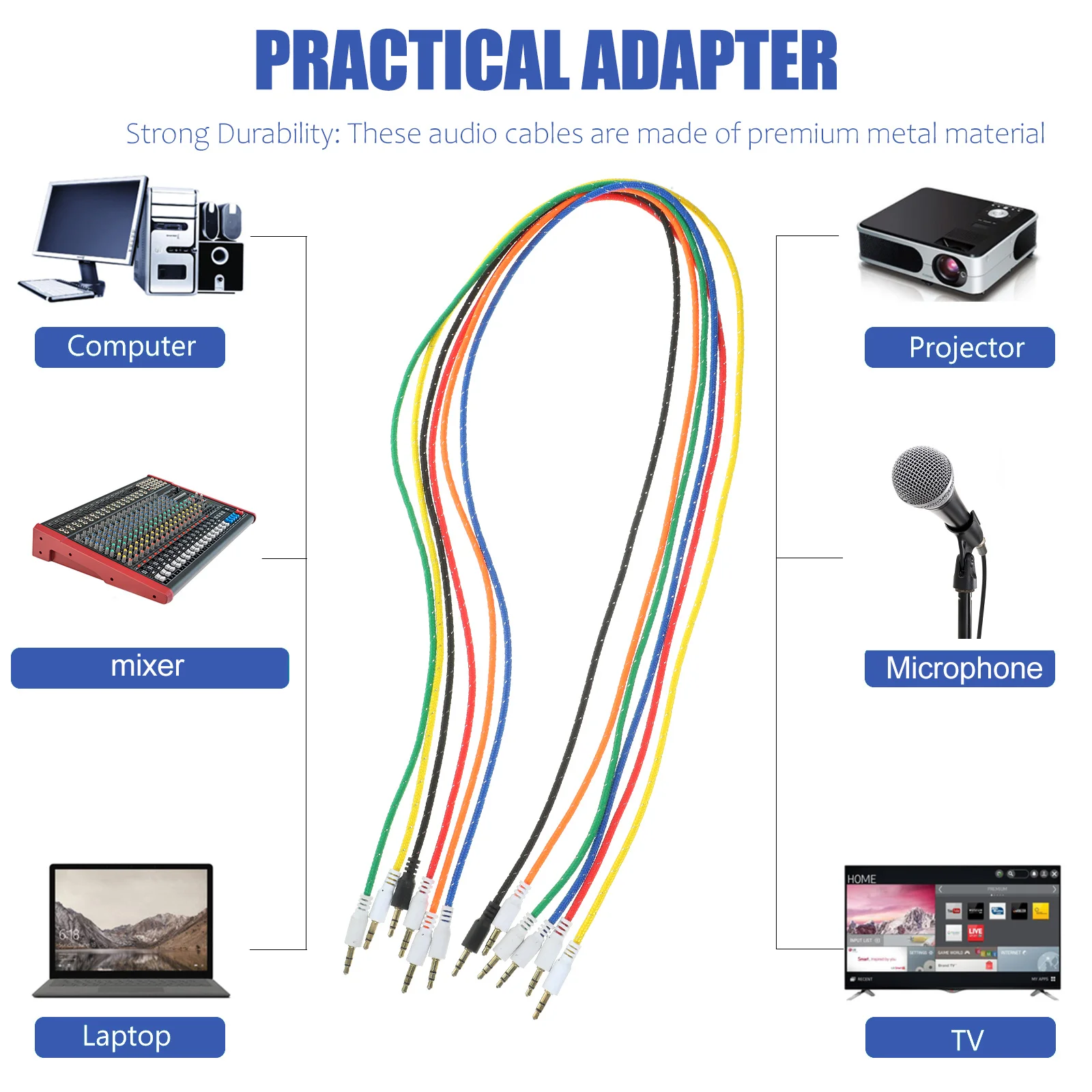 

5Pcs Male to Male Stereo Audio Cable 3.5mm Aux Cord Car Audio Speaker Wire for Phone Tablet Mp3 Computer