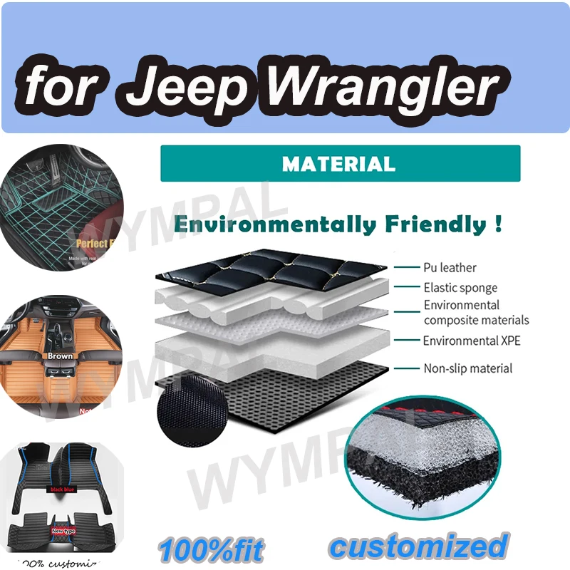 

LUXURY Car Floor Mats For Jeep Wrangler Four Doors 2018 2019 2020 2021 2022 2023 2024 Custom Auto Carpet Cover Interior Accessor