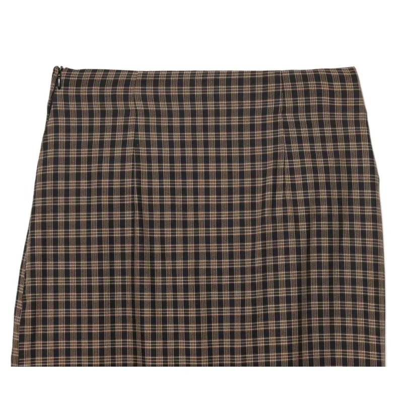 Women's Pleated Plaid Skirt 2025 New Autumn Winter Elegant Retro Mid Waist A-Line Skirts Casual Fashion Female Skirts Slit Hem