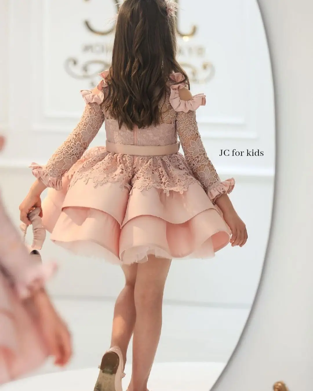 FATAPAESE Customzied Flower Girl Dress High Neck Lace Long Sleeve Lace Corest Fluffy Skirt Ball Gown JuniorBridesmaid Wedding