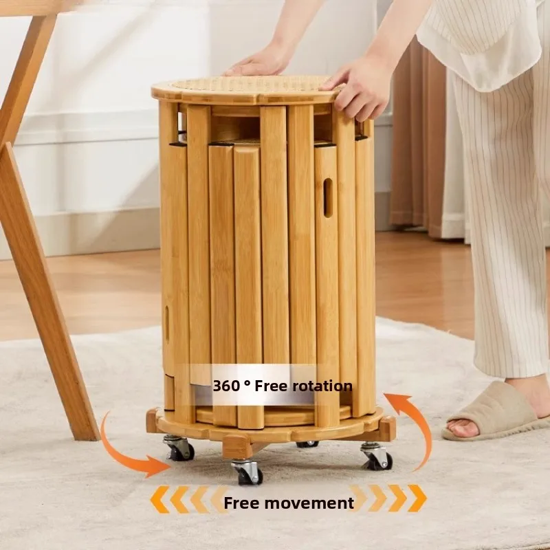 Woven Rattan Stackable Side Table Stool Ergonomic Seat Height Ottoman Multi-Functional Nesting Storage for Living Room