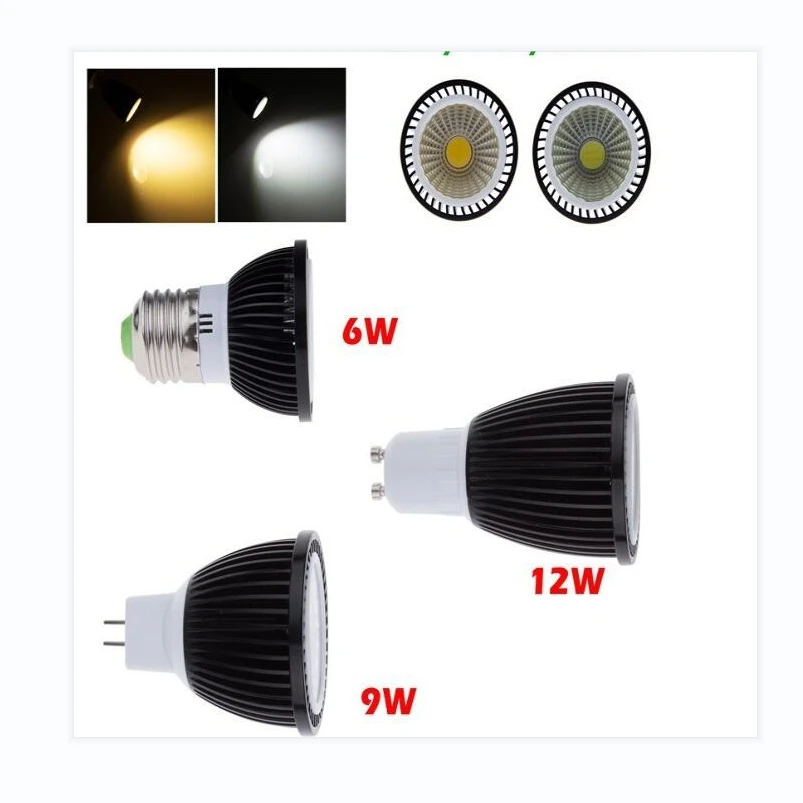 New Black Aluminum COB LED Spotlight 6W 9W 12W 100LM/W Cold White Warm White E27 GU10 MR16 LED Spot Light Bulb For Home Lighting