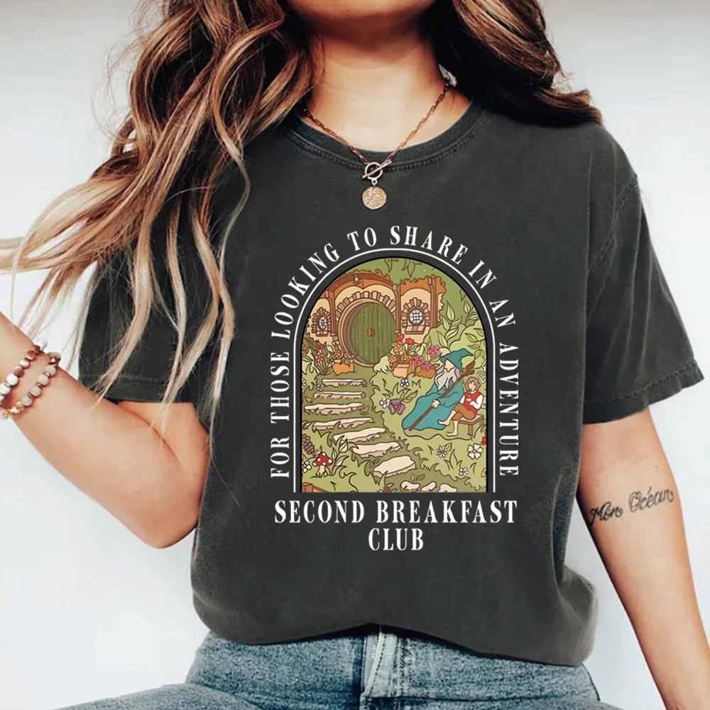 Second Breakfast Club T-shirt Adventure Bookish Tshirt Fantasy Book Lover Tee Middle-Earth Fan Inspired Apparel Cottagecore Tops