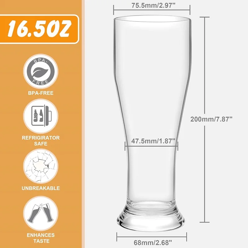MICHELY 2/4PCS Set Unbreakable Tall Plastic Transparent Beer Cup Tritan Plastic Wheat Beer Cup Suitable For Party Football Party