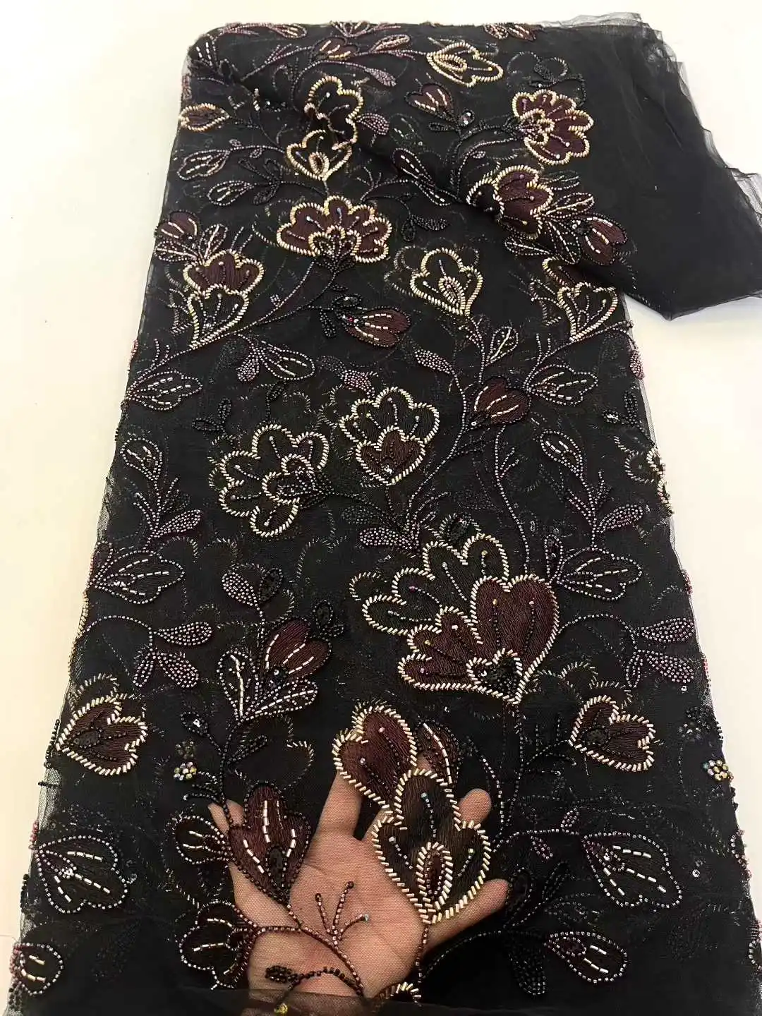 럭셔리 아프리카 스팽글 비즈 레이스 원단 2025 고품질 신랑 나이지리아 웨딩 신부 자수 프랑스 튤 바느질