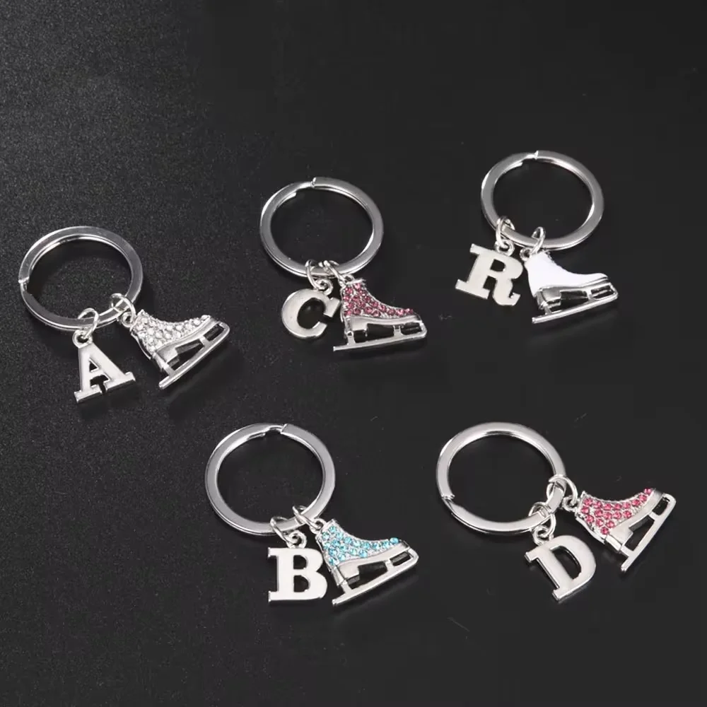 COOLTIME Initial 3D Zircon Skates Shoes Keychain Women Girls 26 alphabet Letter Pendant Key Rings Jewelry Birthday Gifts