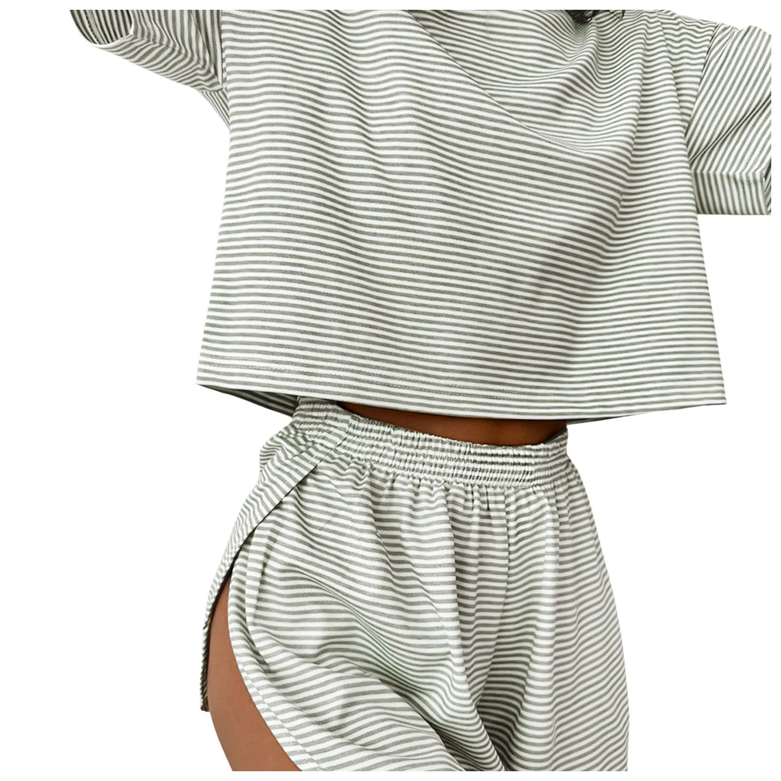 Women'S Stripe Pajamas Set Short Sleeve T-Shirt And Shorts Sleepwear 2 Piece Set For Women Home Casual Loose Round Neck Pajamas