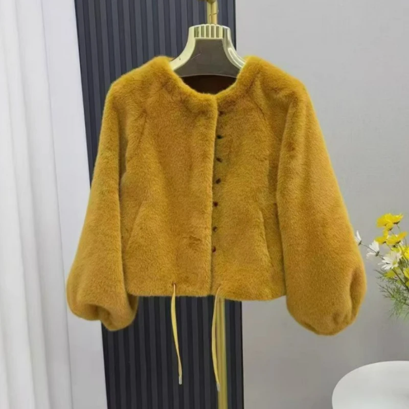 Short Casual Youthful Plush Fur Round Neck Jacket 2026 Winter New Fashionable Eco-friendly Woolen Faux Mink Fur Coat for Women