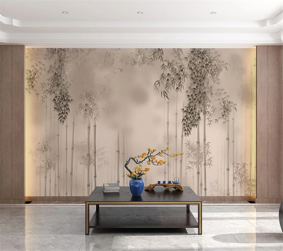 Papier peint mural moderne en bambou sur mesure, pour salon, arrière-plan d'étude, salon de thé, chambre à coucher, décor de maison 3D