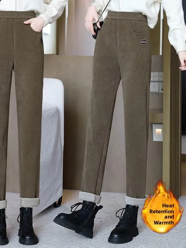 Feminino Fce Forrado Casual Solto Thiened Harlan Calças Perna Reta Spor Casual e Tubo Solto Ajuste Cintura Alta Elástico
