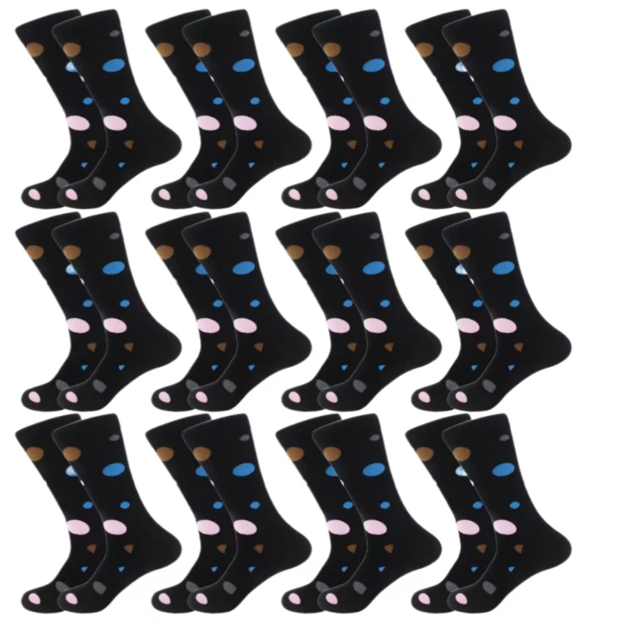 12 pairs of golf socks for men, contrasting color polka dot breathable quick-drying sports mid-calf socks