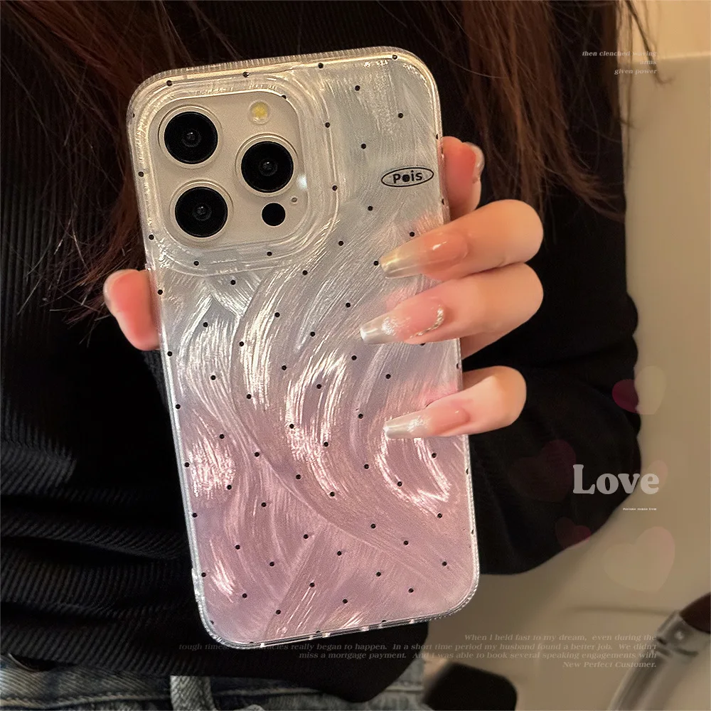 Phone Case Korean Style Glitter Polka Dot Soft Cover for iPhone 11 12 13 14 15 16 Pro Max Shockproof Back Cover