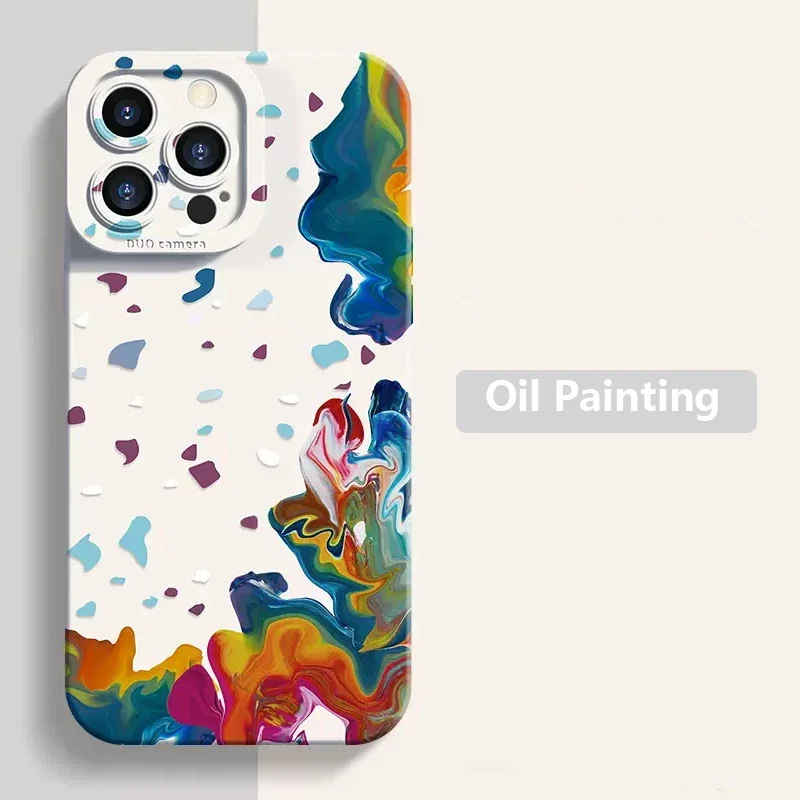 Watercolor Oil Painting Phone Case For iPhone 14 13 12 Mini 15 16 Pro Max 16E 11 7 8 Plus X XS XR SE2 Soft Matte Silicone Cover image 2