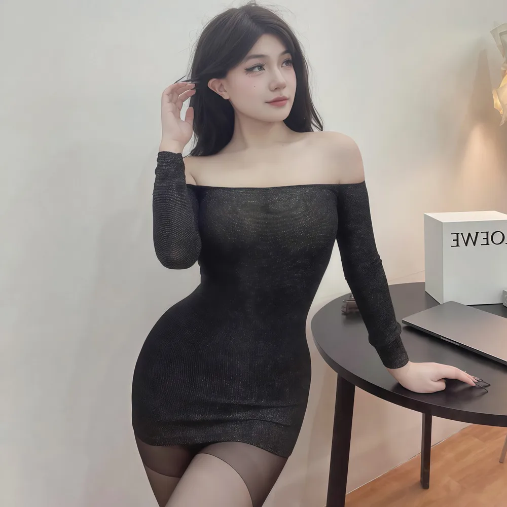 Slash Neck Frauen Nachtwäsche Porno Spitze Unterwäsche Schwarz Mini Nacht Kleid Erotische Dessous Babydoll, Figurbetontes Kleid Nacht Party Tragen – Detail 5