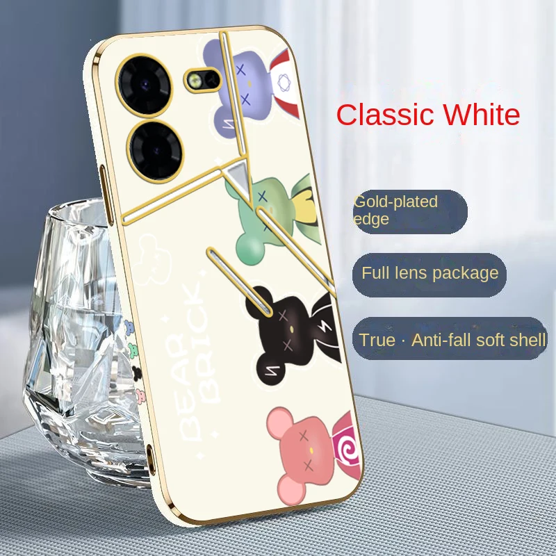 Funda de oso sombrío para Tecno Pova 5 Pro Pova 4 3 Neo 2 Pro, cubierta suave galvanizada