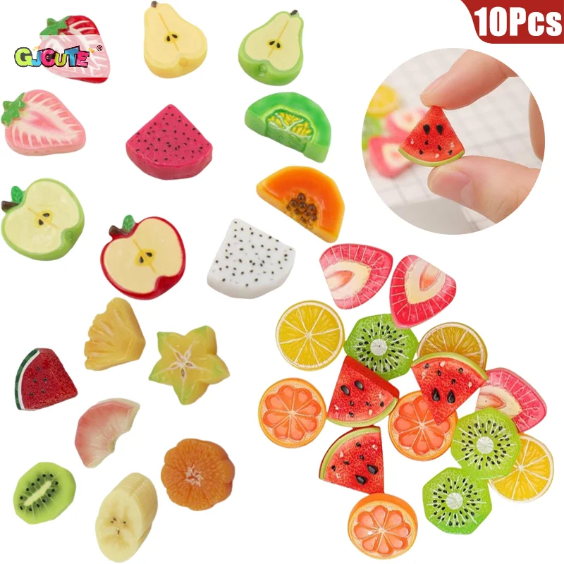 10pcs Mini Artificial Fruit Slice Resin Charms With Realistic Look And Assorted Styles Perfect For DIY Craft Phone Case Decor